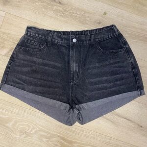 SHEIN Black Rolled-Hem Denim Shorts